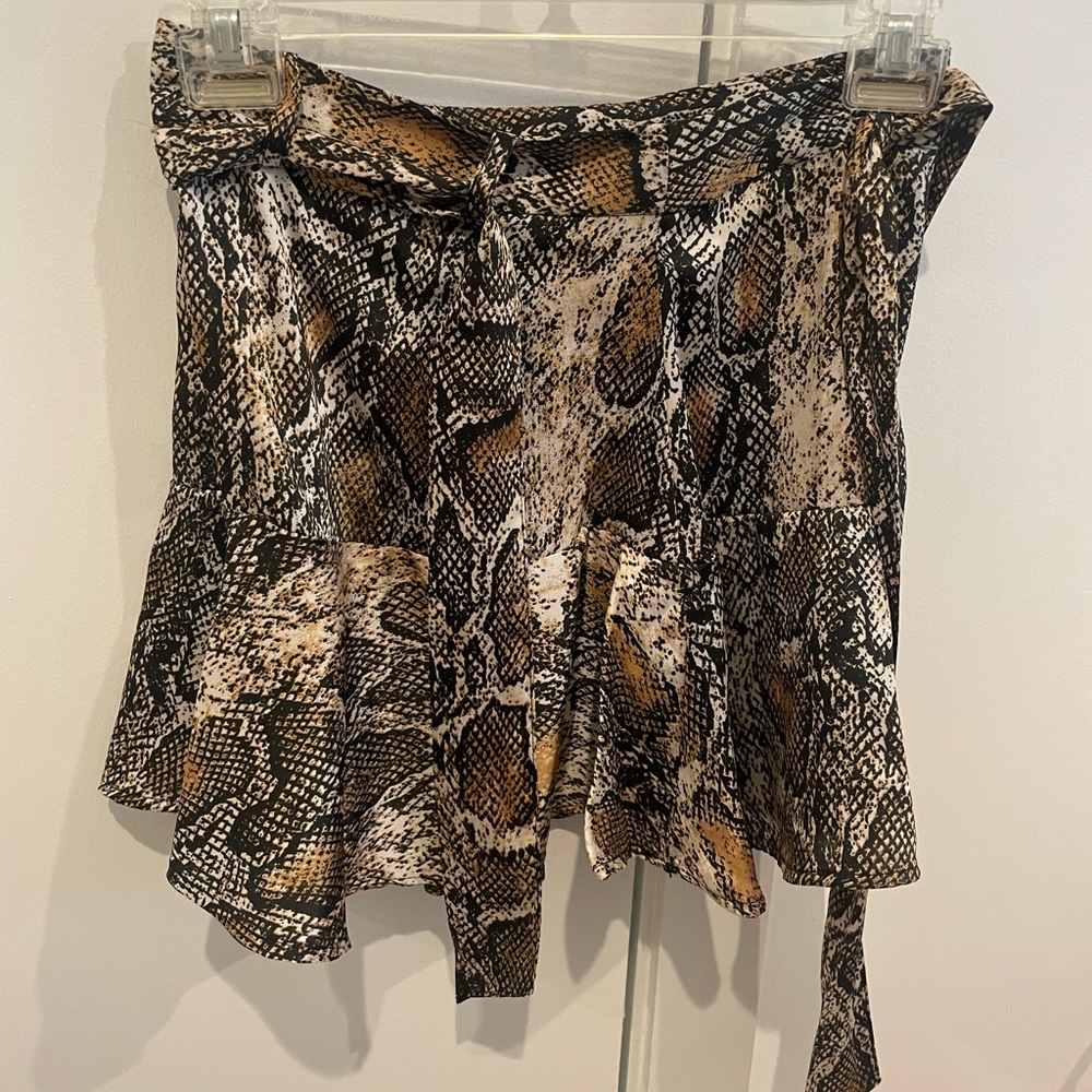 Zara Snakeskin Print Skirt with Tie belt
